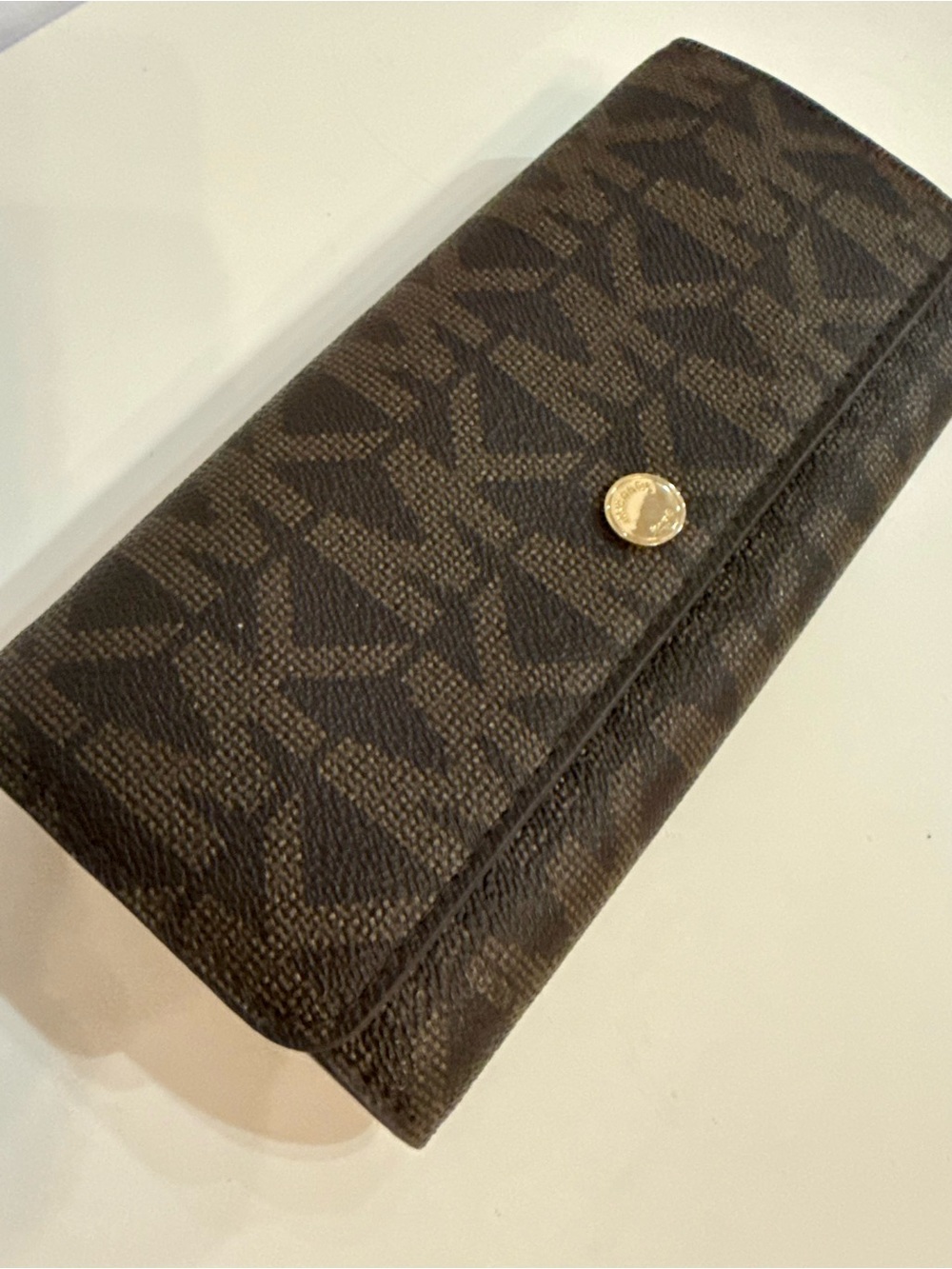 Michael Kors Brown Signature Wallet Purse with Gold Tone Snap